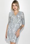 Платье женское нарядное в пайетках 68PD44 (серебряный)