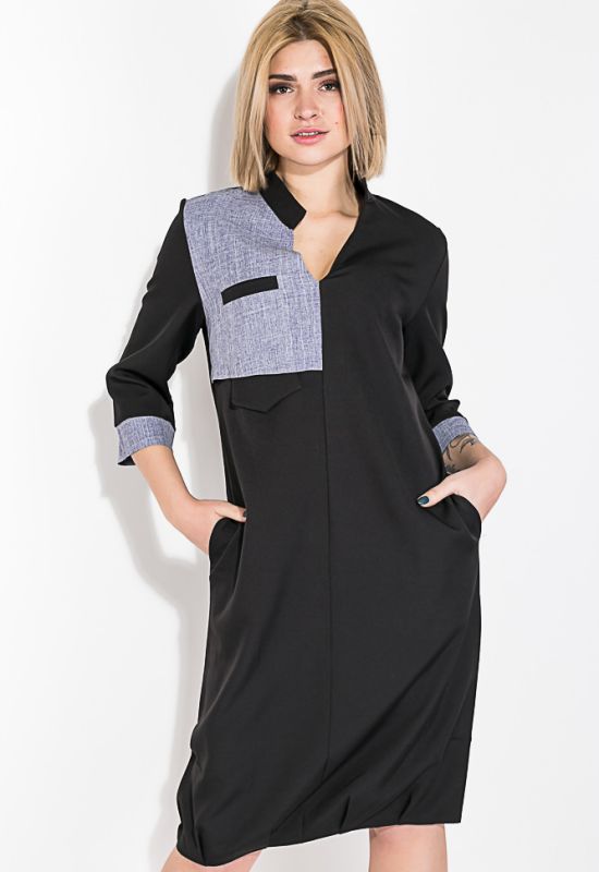 Сукня жіноча з драпіруванням на подолі 74PD332 (джинсовий/чорний)