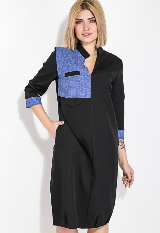 Сукня жіноча з драпіруванням на подолі 74PD332 (синій/чорний)