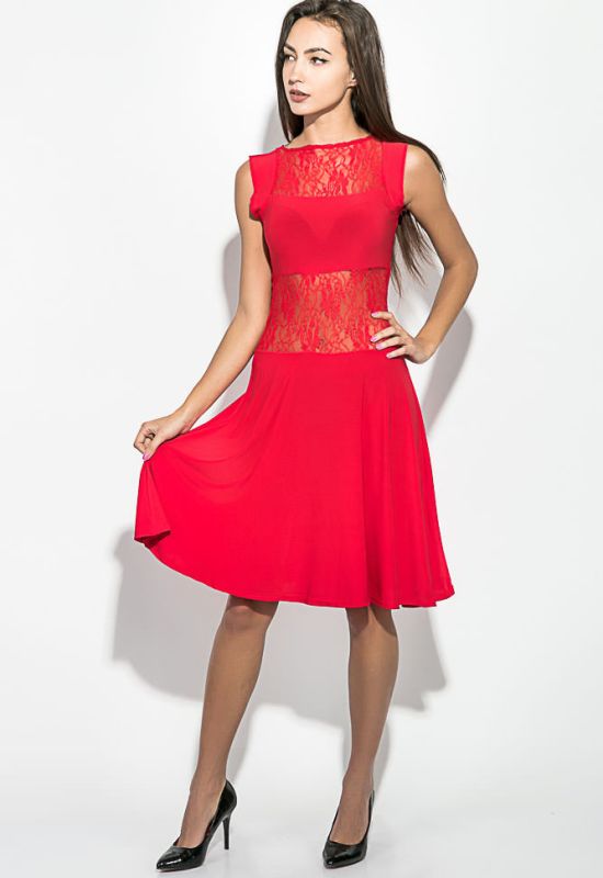 Платье женское с гипюровыми вставками 78P0012 (красный)