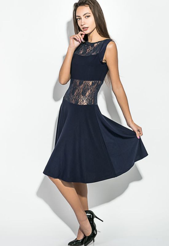 Платье женское с гипюровыми вставками 78P0012 (темно-синий)