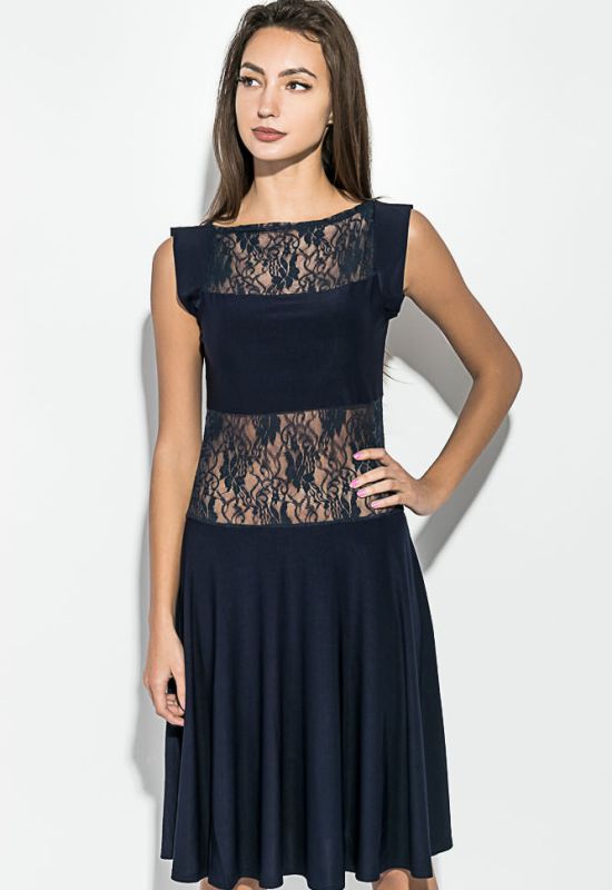Платье женское с гипюровыми вставками 78P0012 (темно-синий)