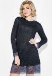Платье женское с кружевной оборкой 78PD5044 (темно-синий)
