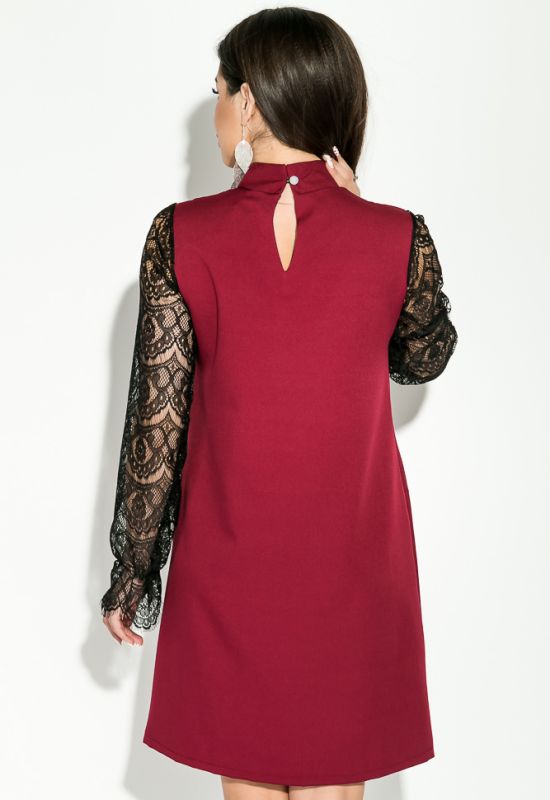 Платье женское с кружевными рукавами 95P8014 (бордовый/черный)