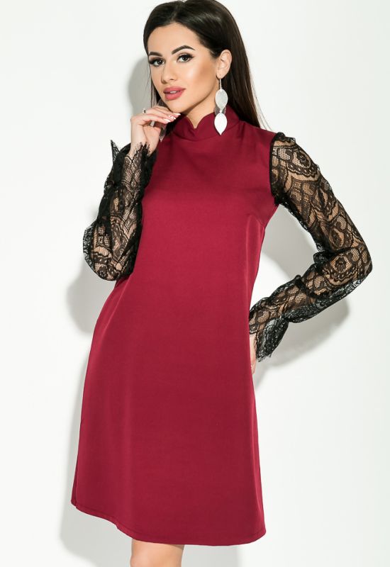Платье женское с кружевными рукавами 95P8014 (бордовый/черный)