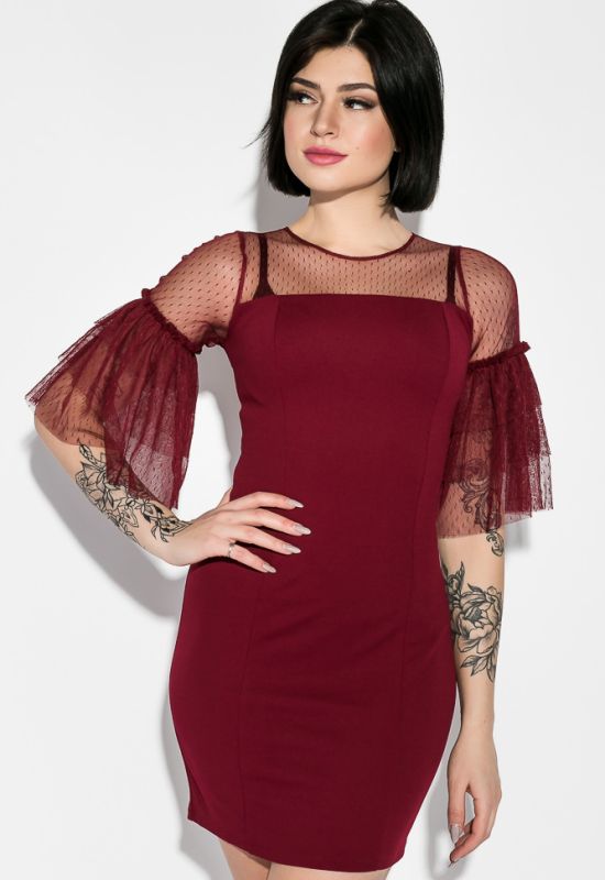 Платье женское с кружевными вставками 83P1527 (бордовый)
