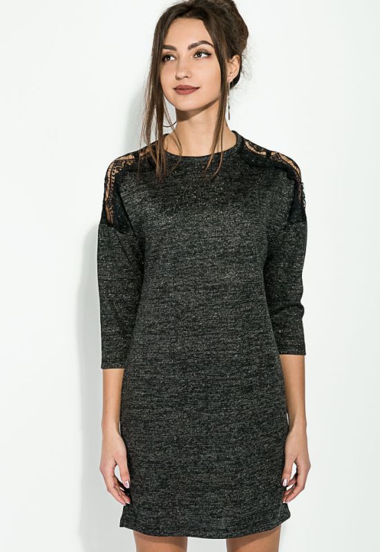 Платье женское с кружевом на плечах 70P028 (графитовый/черный)