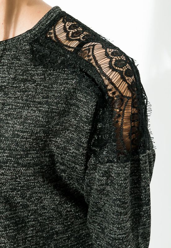Сукня жіноча з мереживом на плечах 70P028 (графітовий/чорний)