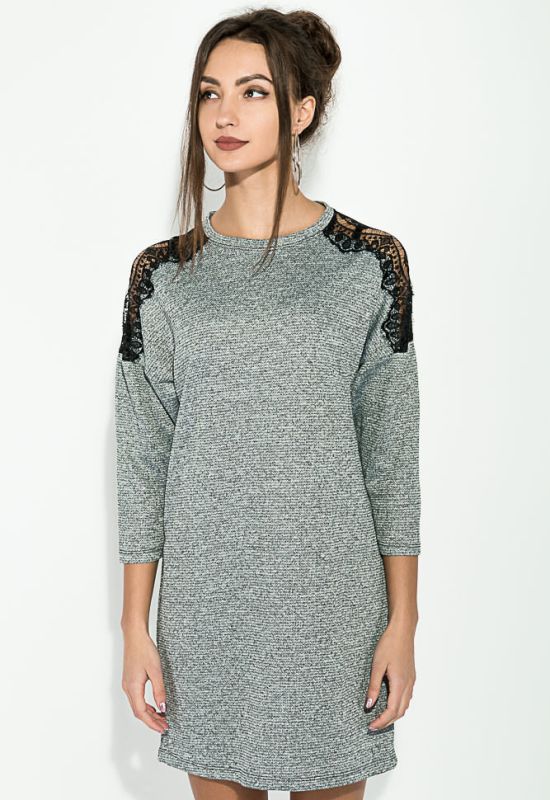 Сукня жіноча з мереживом на плечах 70P028 (сірий/сталевий)