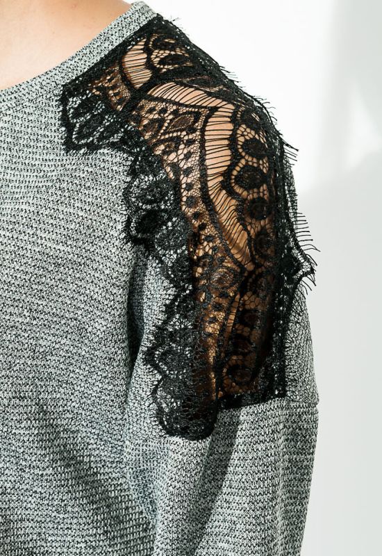 Сукня жіноча з мереживом на плечах 70P028 (сірий/сталевий)