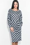 Платье женское с поясом в клетку 76PD220-1 (серый/синий)