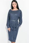 Платье женское с поясом в клетку 76PD220-1 (синий)