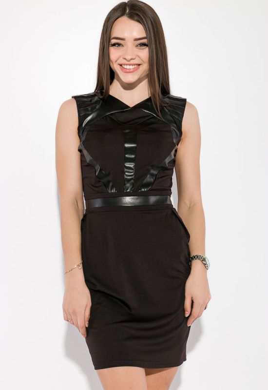 Платье женское с вставками из кожзама 83P128 (черный)