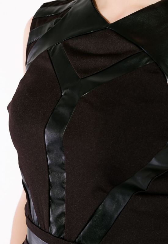 Платье женское с вставками из кожзама 83P128 (черный)