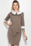 Платье женское со светлым воротником рукав три четверти 72PD46 (капучино/белый)