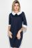 Платье женское со светлым воротником рукав три четверти 72PD46 (темно-синий/белый)