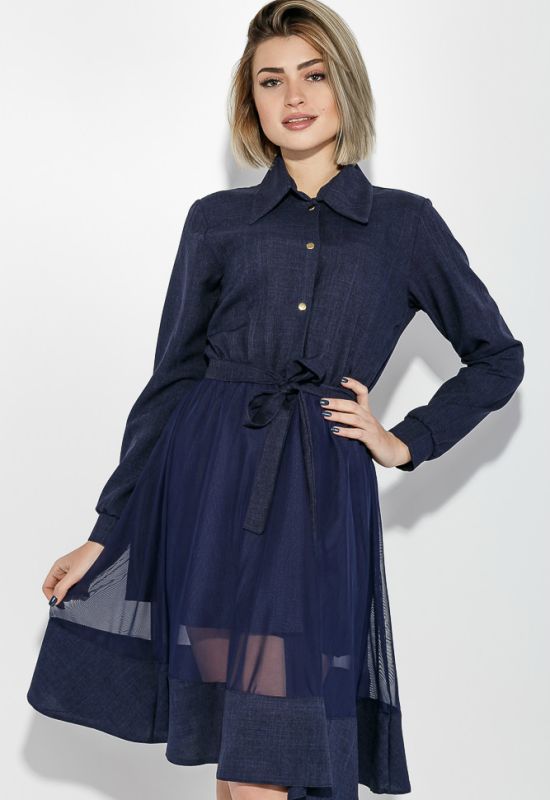 Платье женское юбка-солнце нарядное 74PD385 (синий/меланжевый)