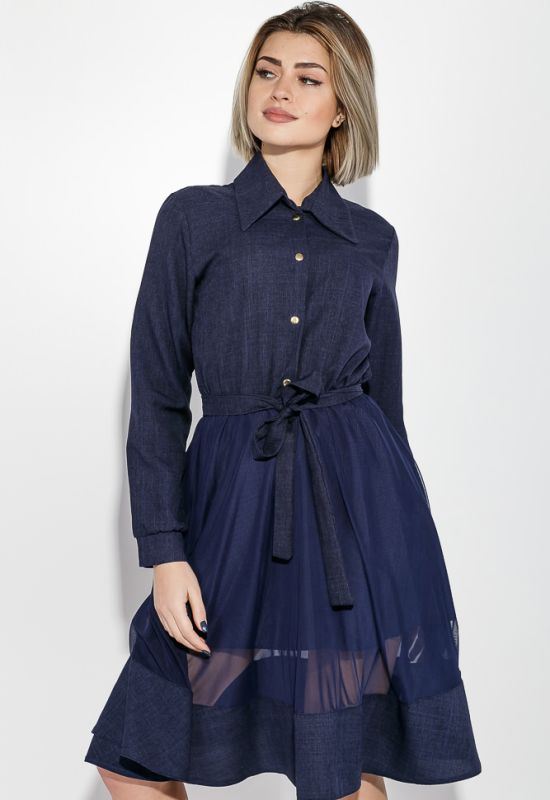 Платье женское юбка-солнце нарядное 74PD385 (синий/меланжевый)