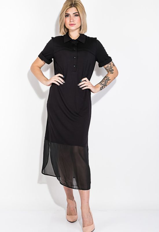 Сукня-сорочка жіноча з шифоновим низом 74PD345-2 (чорний)