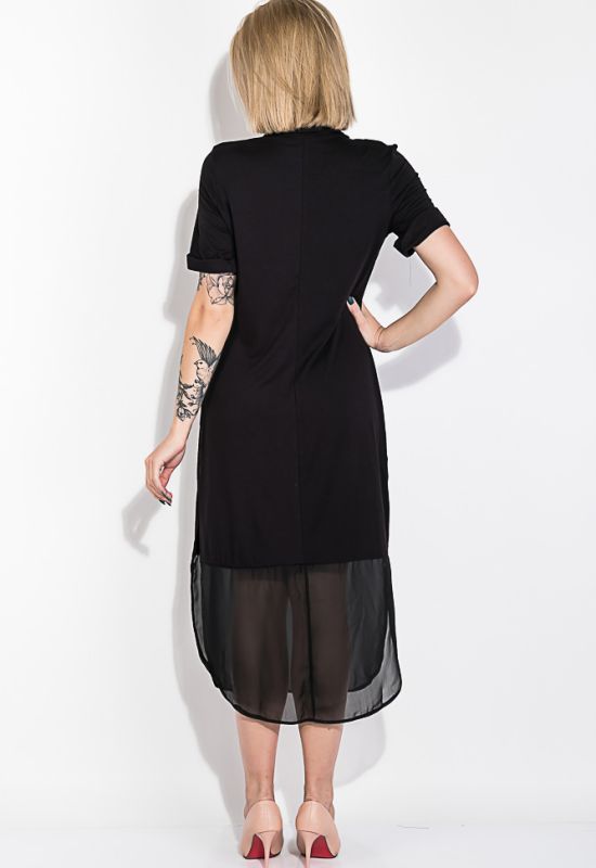 Платье-рубашка женское с шифоновым низом 74PD345-2 (черный)