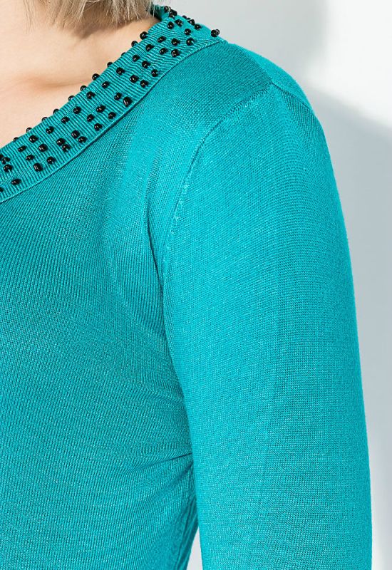 Пуловер жіночий з бісером на комірці 81PD888 (бірюзовий)