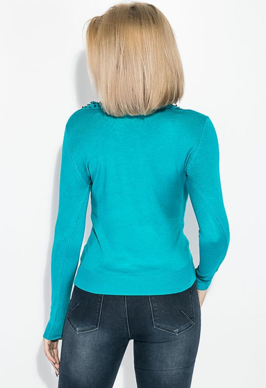 Пуловер женский с бисером на воротничке 81PD888 (бирюзовый)