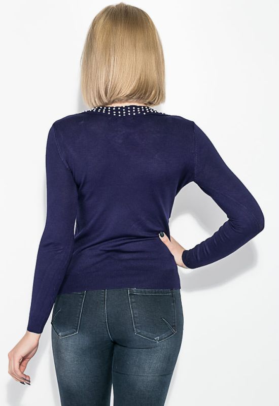 Пуловер жіночий з бісером на комірці 81PD888 (темно-синій)