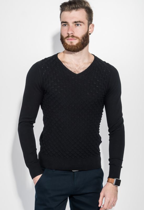 Пуловер мужской фактурный узор 50PD3421 (черный)