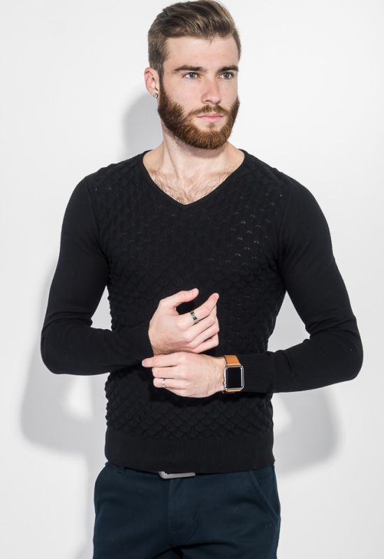 Пуловер мужской фактурный узор 50PD3421 (черный)
