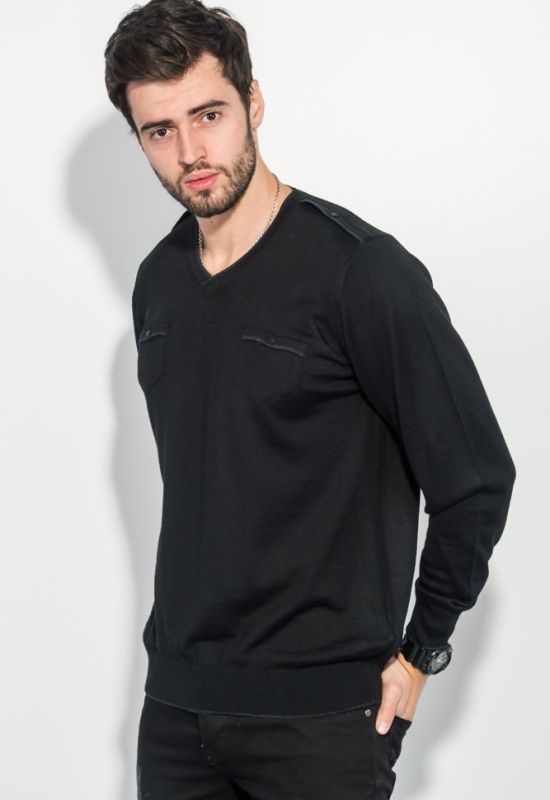 Пуловер чоловічий однотонний з кишенею-обманкою 50PD547 (чорний)