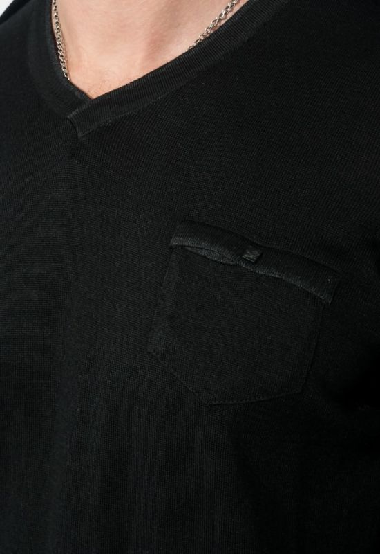 Пуловер мужской однотонный с карманом-обманкой 50PD547 (черный)