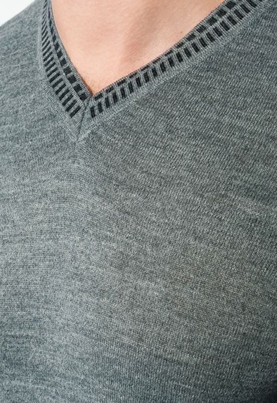 Пуловер мужской однотонный с полосой по ободку выреза 50PD398 (серый/меланжевый)
