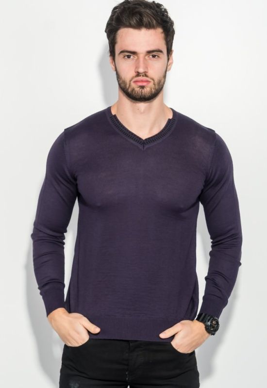 Пуловер мужской однотонный с полосой по ободку выреза 50PD398 (сиреневый/меланжевый)