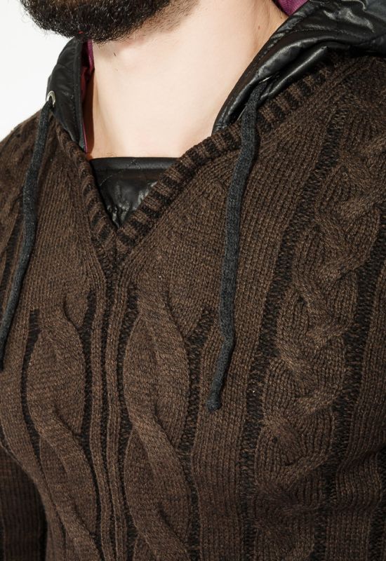 Пуловер чоловічий з капюшоном 48P3128 (коричневий)