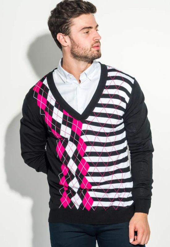 Пуловер чоловічий з комбінованим орнаментом 50PD311 (чорний)