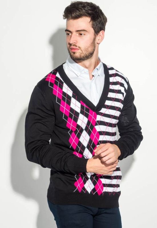 Пуловер мужской с комбинированным орнаментом 50PD311 (черный)