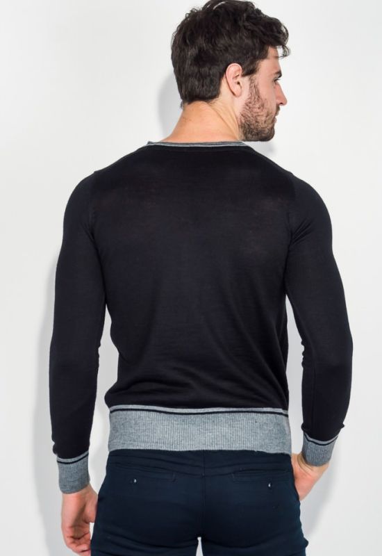 Пуловер мужской с контрастным вырезом 50PD344 (черный/серый)