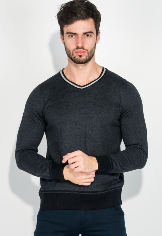 Пуловер чоловічий з контрастним вирізом 50PD344 (темно-сірий)