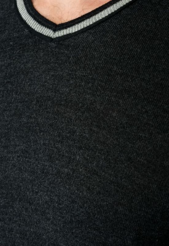 Пуловер мужской с контрастным вырезом 50PD344 (темно-серый)