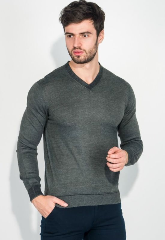Пуловер мужской с контрастным вырезом 50PD458 (темно-серый/меланжевый)