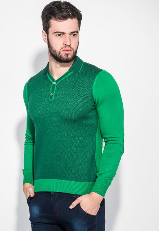 Пуловер чоловічий з нашивками на ліктях однотонний 50PD414 (чорний/зелений)