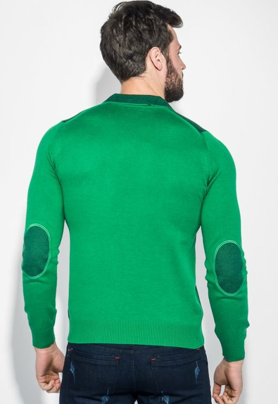 Пуловер чоловічий з нашивками на ліктях однотонний 50PD414 (чорний/зелений)
