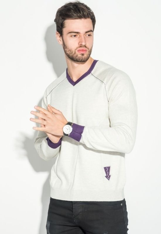 Пуловер мужской с нашивкой 50PD470 (серый/фиолетовый)
