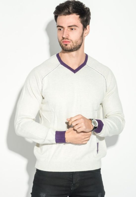 Пуловер мужской с нашивкой 50PD470 (серый/фиолетовый)