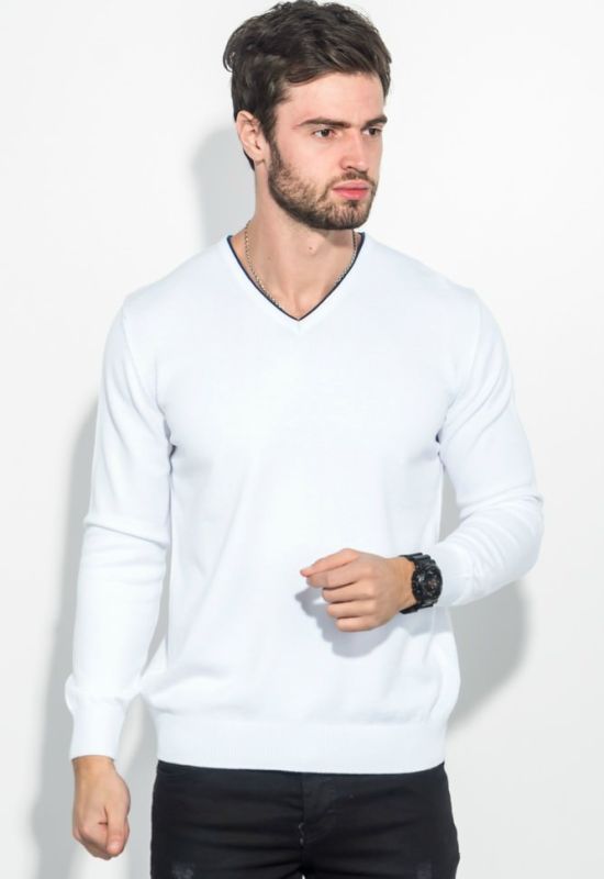 Пуловер чоловічий зі смугою по вирізу 50PD360 (білий/синій)