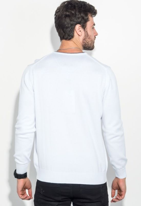 Пуловер мужской с полосой по вырезу 50PD360 (белый/синий)