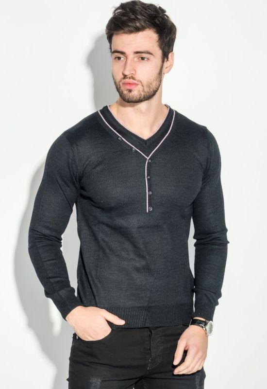 Пуловер мужской с пуговицами по ободку выреза 50PD346 (черный/фиолетовый)