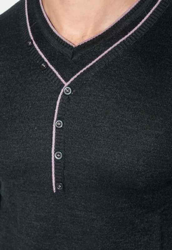 Пуловер мужской с пуговицами по ободку выреза 50PD346 (черный/фиолетовый)