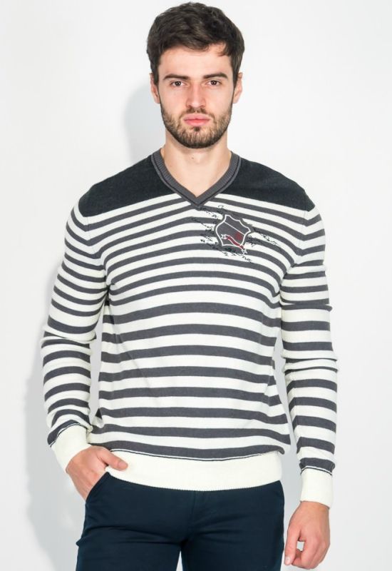 Пуловер чоловічий в смужку 50PD341 (білий/графітовий)