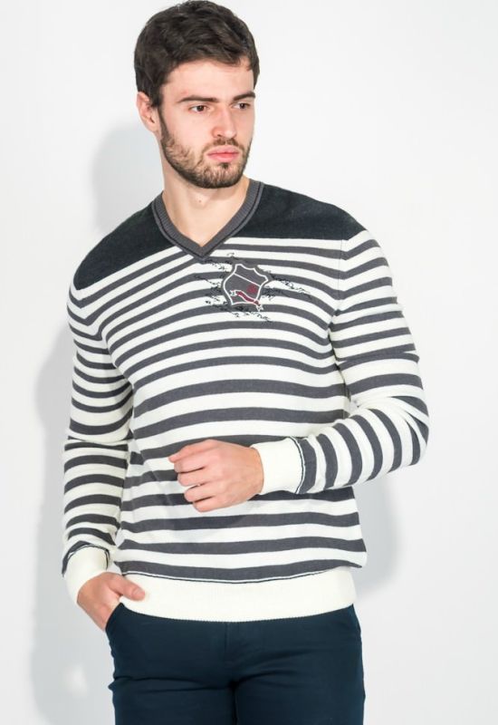 Пуловер мужской в полоску 50PD341 (белый/графитовый)